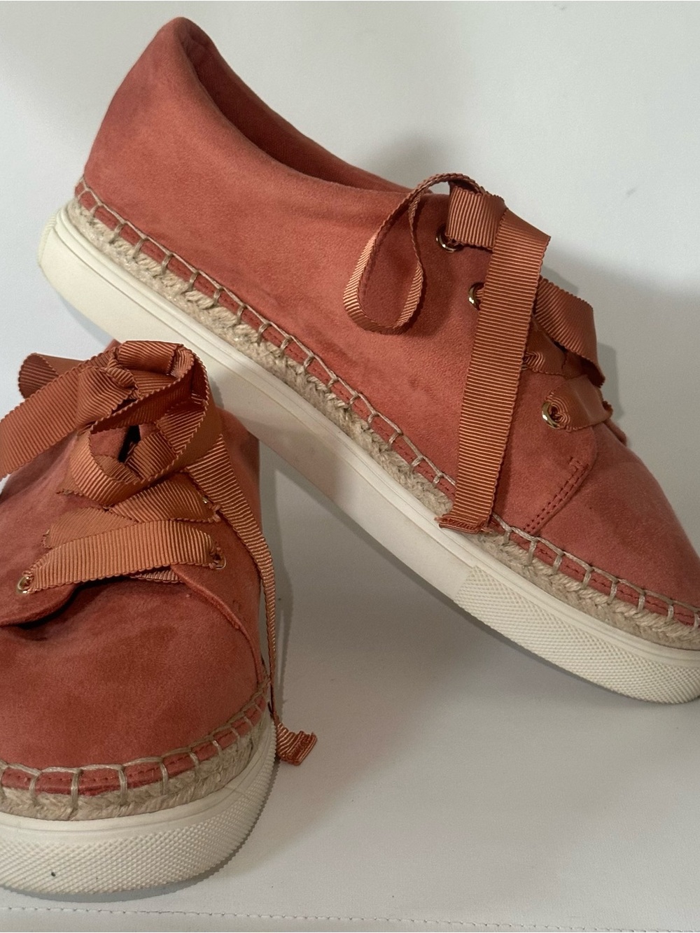 Topshop Women’s Casual Salmon-Colored Suede Espadrille Sneakers
